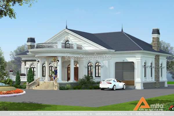 Mẫu biệt thự dinh thự 1 tầng tân cổ điển đẹp xuất sắc BT12121