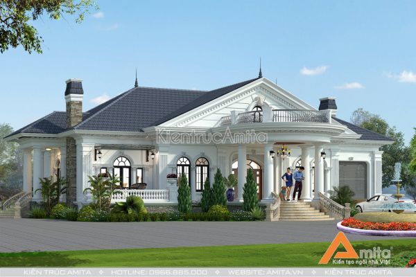 Mẫu biệt thự dinh thự 1 tầng tân cổ điển đẹp xuất sắc BT12121