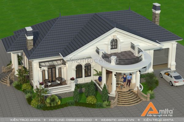 Mẫu biệt thự dinh thự 1 tầng tân cổ điển đẹp xuất sắc BT12121