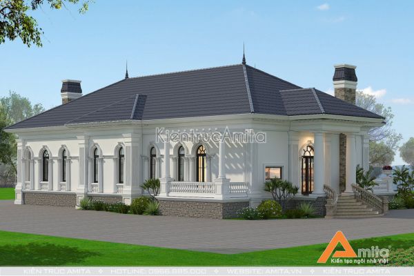 Mẫu biệt thự dinh thự 1 tầng tân cổ điển đẹp xuất sắc BT12121
