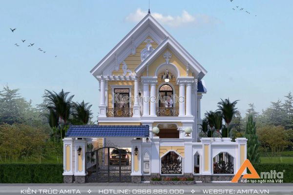 Thiết kế biệt thự kiểu Pháp 2 tầng 1 tum (CĐT: Ông Thắng - Ninh Binh) BT22116