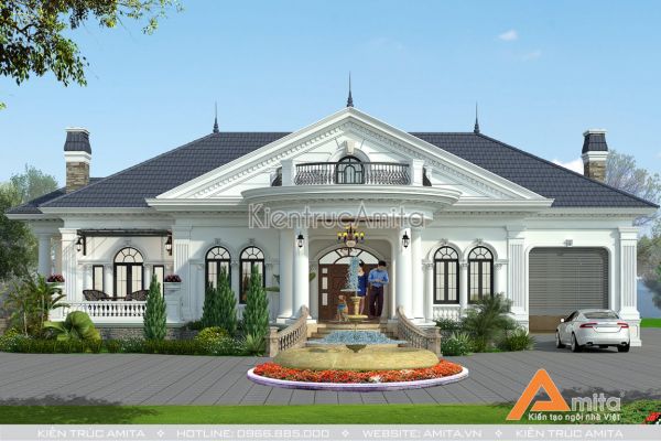 Thiết kế biệt thự nhà vườn 1 tầng 4 phòng ngủ mái thái khoa học nhất hiện nay