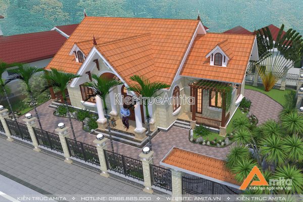 Mẫu biệt thự 1 tầng hiện đại kết hợp  Á Đông (CĐT:ông Vũ-Vĩnh Phúc) BT11046