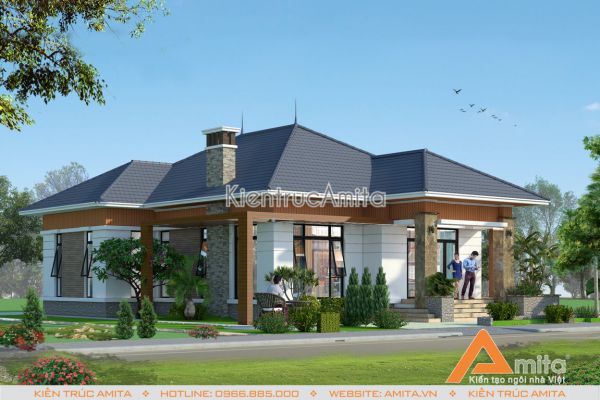 Thiết kế biệt thự hiện đại 1 tầng đẹp (CĐT: ông Trường, Ninh Bình) BT11049