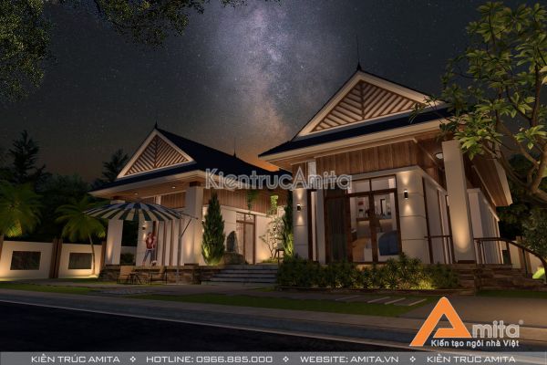 Thiết kế biệt thự 1 tầng hiện đại 3 phòng ngủ BT11070