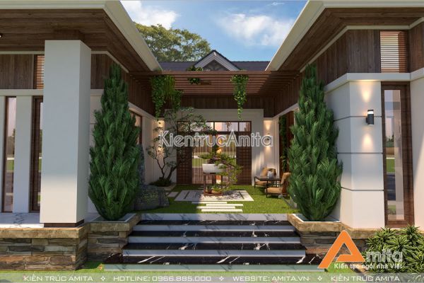 Thiết kế biệt thự 1 tầng hiện đại 3 phòng ngủ BT11070