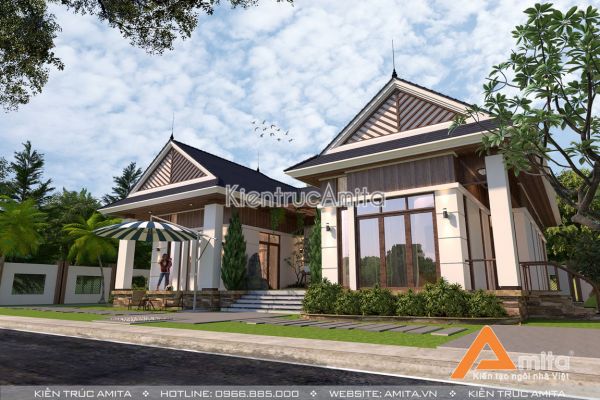 Thiết kế biệt thự 1 tầng hiện đại 3 phòng ngủ BT11070