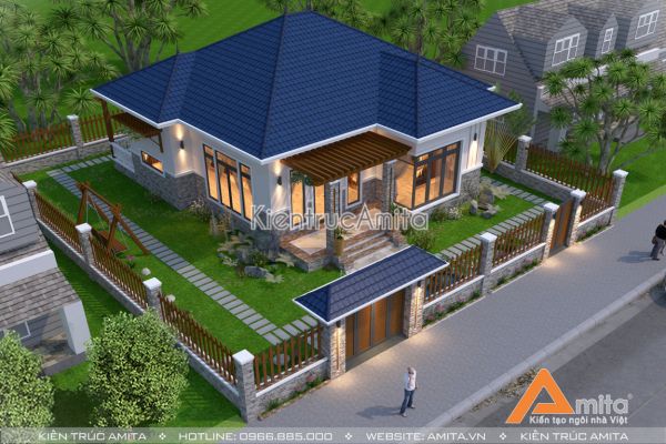 Mẫu thiết kế biệt thự một tầng mái thái (cđt ông Tân - Thái Nguyên) BT11081