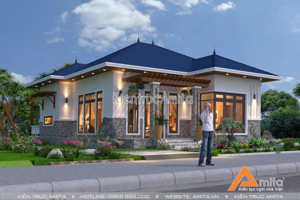 Mẫu thiết kế biệt thự một tầng mái thái (cđt ông Tân - Thái Nguyên) BT11081