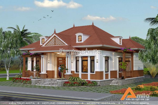 Thiết kế biệt thự vườn 1 tầng đẹp  (CĐT: Ông Hiếu - Nghệ An) BT11151