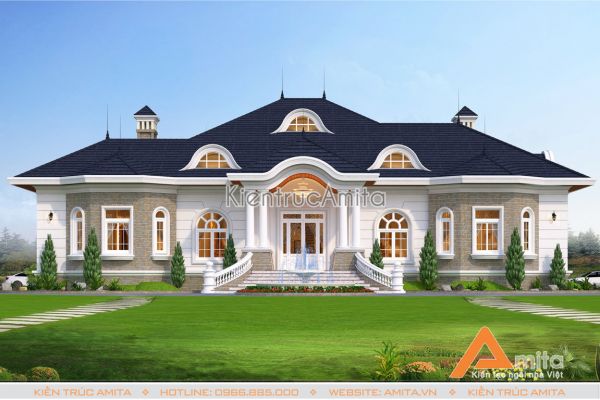 Mẫu dinh thự biệt thự vườn 1 tầng  tân cổ điển đẹp đẳng cấp BT12068