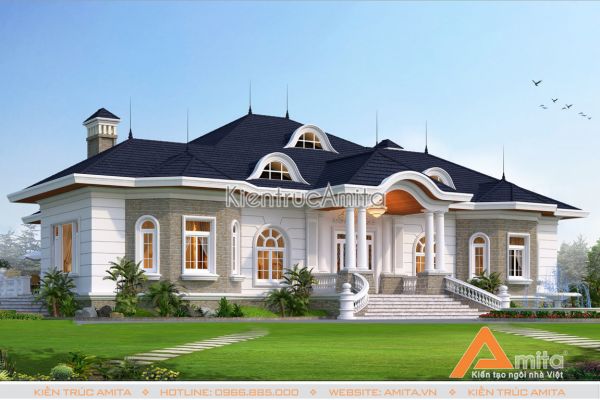 Mẫu dinh thự biệt thự vườn 1 tầng  tân cổ điển đẹp đẳng cấp BT12068