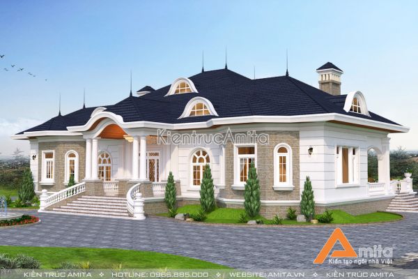 Mẫu dinh thự biệt thự vườn 1 tầng  tân cổ điển đẹp đẳng cấp BT12068