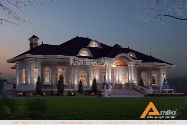 Mẫu dinh thự biệt thự vườn 1 tầng  tân cổ điển đẹp đẳng cấp BT12068