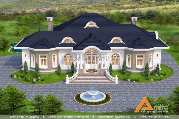 Mẫu dinh thự biệt thự vườn 1 tầng  tân cổ điển đẹp đẳng cấp BT12068