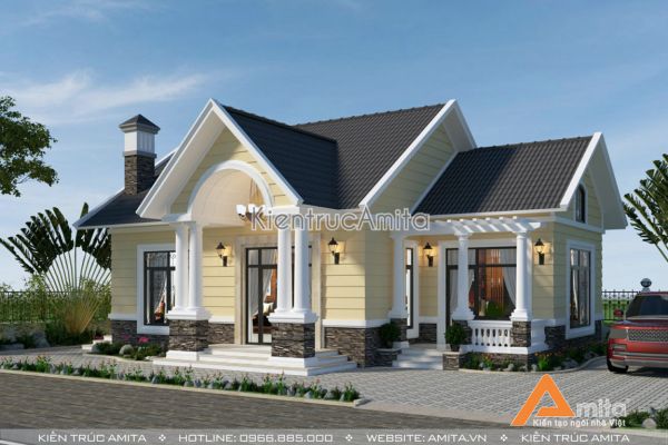 Mẫu biệt thự 1 tầng tân cổ điển mái thái  (CĐT: ông Lực-Hà Nội) BT12071