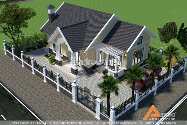 Mẫu biệt thự 1 tầng tân cổ điển mái thái  (CĐT: ông Lực-Hà Nội) BT12071