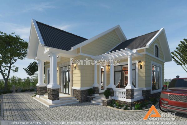 Mẫu biệt thự 1 tầng tân cổ điển mái thái  (CĐT: ông Lực-Hà Nội) BT12071