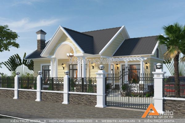 Mẫu biệt thự 1 tầng tân cổ điển mái thái  (CĐT: ông Lực-Hà Nội) BT12071