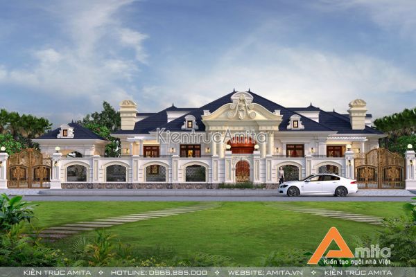 Mẫu dinh thự biệt thự 1 tầng kiến trúc Pháp đẹp say đắm BT12099