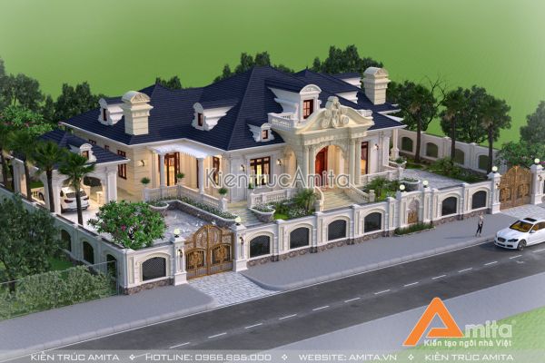 Mẫu dinh thự biệt thự 1 tầng kiến trúc Pháp đẹp say đắm BT12099