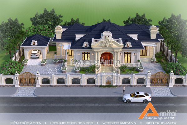Mẫu dinh thự biệt thự 1 tầng kiến trúc Pháp đẹp say đắm BT12099