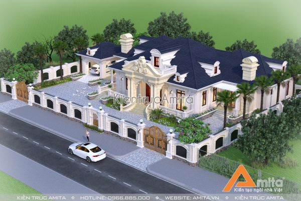 Mẫu dinh thự biệt thự 1 tầng kiến trúc Pháp đẹp say đắm BT12099