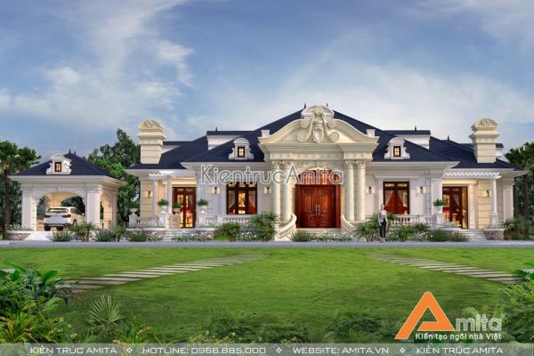 Mẫu dinh thự biệt thự 1 tầng kiến trúc Pháp đẹp say đắm BT12099