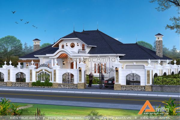Mẫu dinh thự 1 tầng phong cách tân cổ điển đẹp tinh tế BT12125