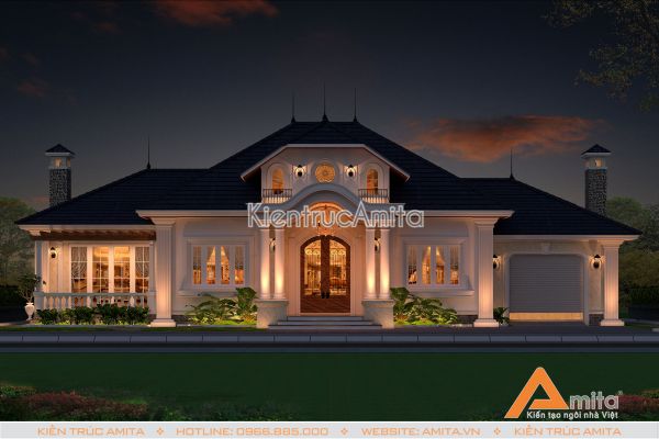 Mẫu dinh thự 1 tầng phong cách tân cổ điển đẹp tinh tế BT12125