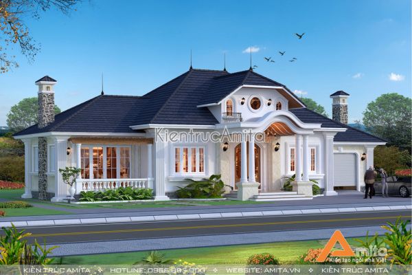 Mẫu dinh thự 1 tầng phong cách tân cổ điển đẹp tinh tế BT12125