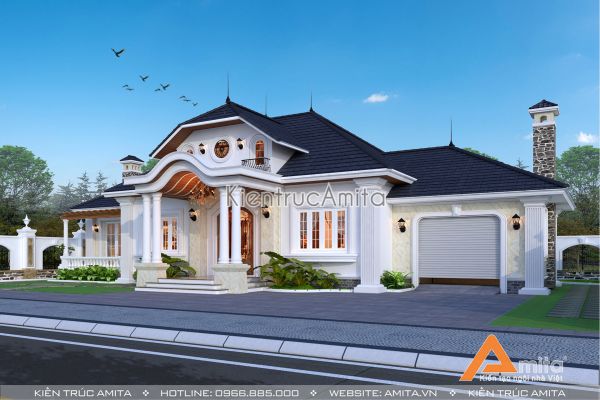 Mẫu dinh thự 1 tầng phong cách tân cổ điển đẹp tinh tế BT12125