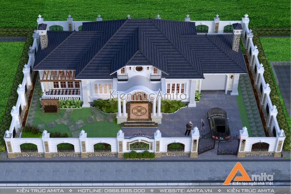 Mẫu dinh thự 1 tầng phong cách tân cổ điển đẹp tinh tế BT12125