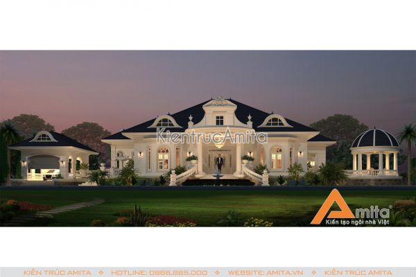 Thiết kế dinh thự tân cổ điển 1 tầng đẹp hoàn mỹ BT12138