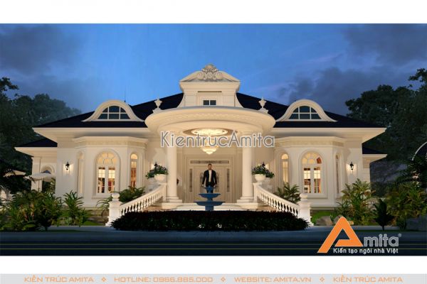 Thiết kế dinh thự tân cổ điển 1 tầng đẹp hoàn mỹ BT12138