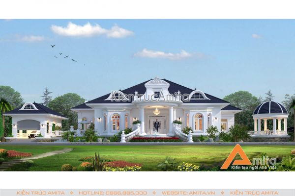 Thiết kế dinh thự tân cổ điển 1 tầng đẹp hoàn mỹ BT12138
