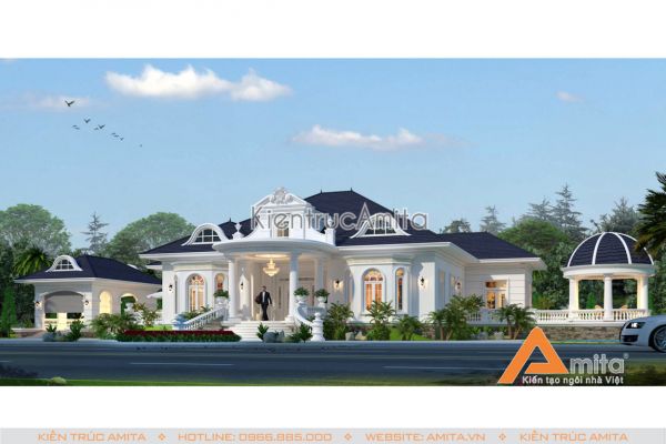 Thiết kế dinh thự tân cổ điển 1 tầng đẹp hoàn mỹ BT12138