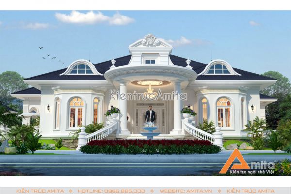 Thiết kế dinh thự tân cổ điển 1 tầng đẹp hoàn mỹ BT12138
