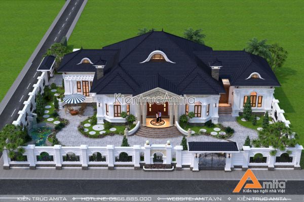 Thiết kế biệt thự nhà vườn 1 tầng tân cổ điển BT12209