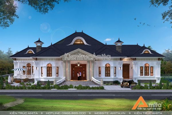 Thiết kế biệt thự nhà vườn 1 tầng tân cổ điển BT12209