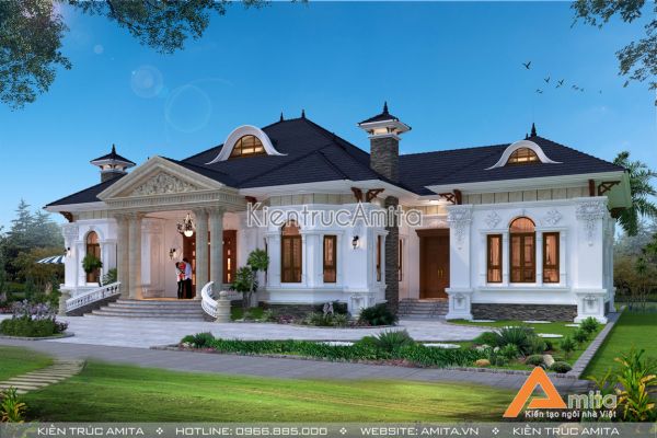 Thiết kế biệt thự nhà vườn 1 tầng tân cổ điển BT12209