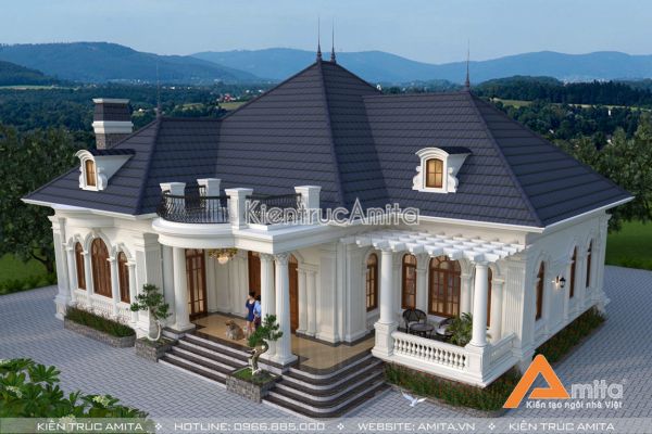 Mẫu biệt thự  tân cổ điển 1 tầng 3 phòng ngủ đẹp BT12218