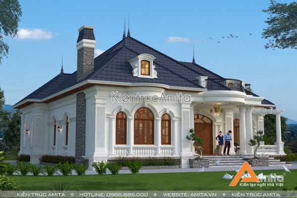 Mẫu biệt thự  tân cổ điển 1 tầng 3 phòng ngủ đẹp BT12218