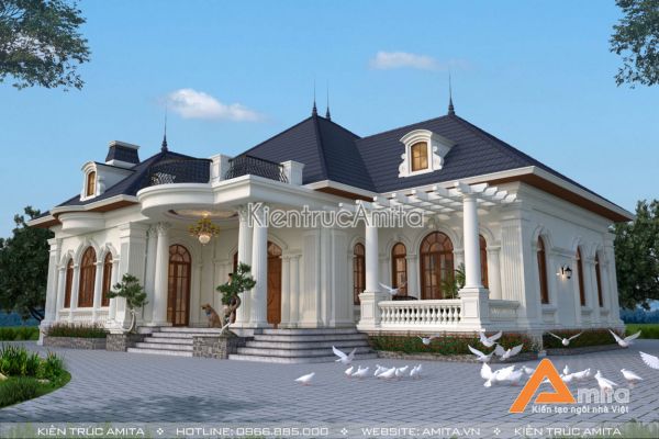 Mẫu biệt thự  tân cổ điển 1 tầng 3 phòng ngủ đẹp BT12218