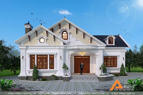 Nét đẹp yên bình của mẫu biệt thự 1 tầng mái Thái tân cổ điển BT12229