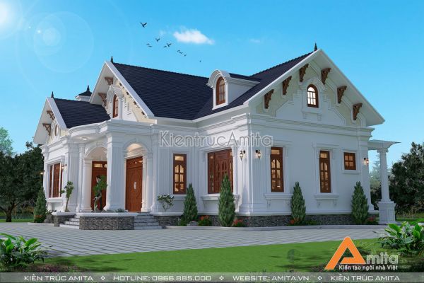 Nét đẹp yên bình của mẫu biệt thự 1 tầng mái Thái tân cổ điển BT12229