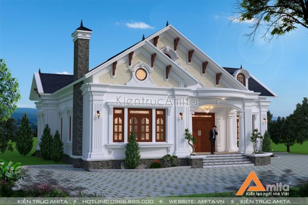 Nét đẹp yên bình của mẫu biệt thự 1 tầng mái Thái tân cổ điển BT12229