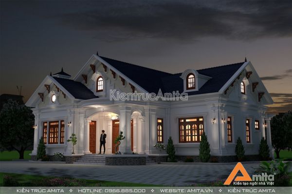 Nét đẹp yên bình của mẫu biệt thự 1 tầng mái Thái tân cổ điển BT12229