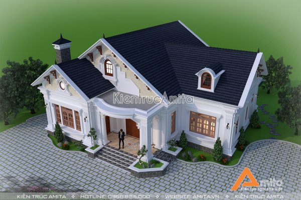 Nét đẹp yên bình của mẫu biệt thự 1 tầng mái Thái tân cổ điển BT12229