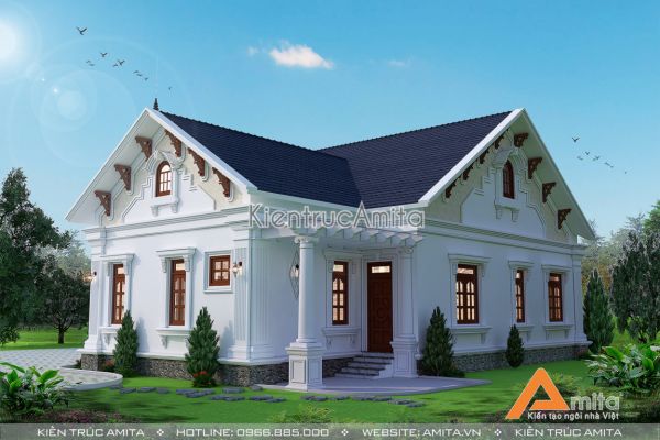 Nét đẹp yên bình của mẫu biệt thự 1 tầng mái Thái tân cổ điển BT12229